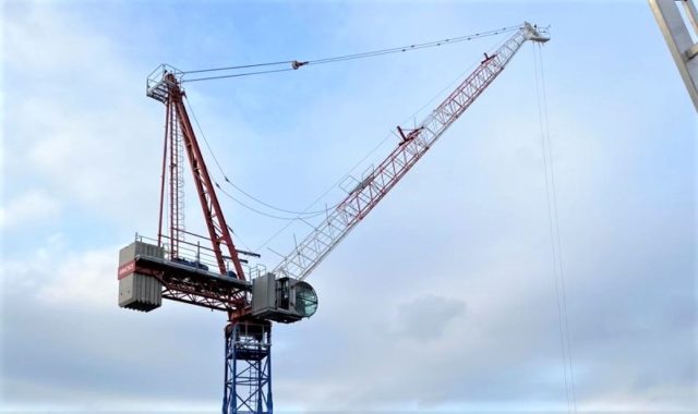 Tallest freestanding luffing jib crane in operation in the UK reaches final height